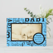 カスタマイズ可能な青いベビー写真アナウンスカード 案内状 (スタンド正面)