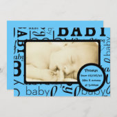 カスタマイズ可能な青いベビー写真アナウンスカード 案内状 (正面/裏面)