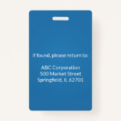 カスタマイズ可能な青い垂直スタッフIDバッジ バッジ (裏面)