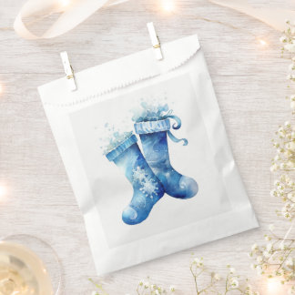 カスタマイズ可能な青い水彩クリスマスストッキング フェイバーバッグ