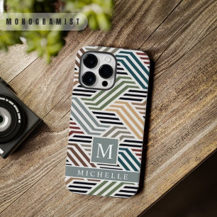 カスタマイズ可能な青い灰色の白いストライプ幾何学的 Case-Mate iPhone 14 PRO MAXケース