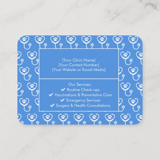 カスタマイズ可能な青い獣医の名刺 名刺 (裏面)