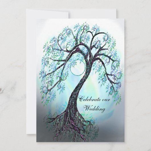 カスタマイズ可能な青い生命の木の結婚式招待状 招待状 (正面)