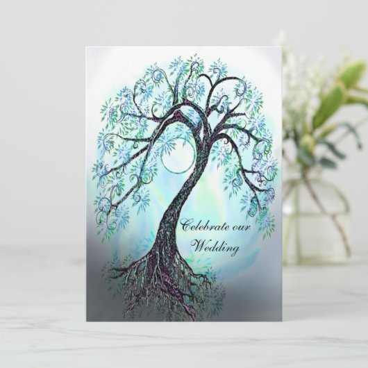 カスタマイズ可能な青い生命の木の結婚式招待状 招待状 (スタンド正面)