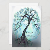 カスタマイズ可能な青い生命の木の結婚式招待状 招待状 (正面/裏面)