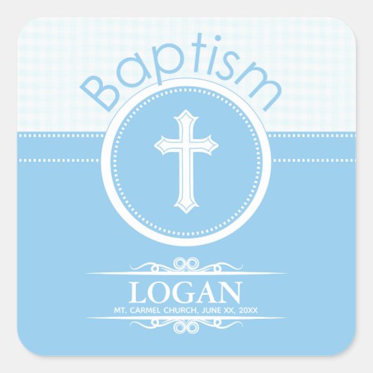 カスタマイズ可能な青い男の子の神のバプテスマ スクエアシール (正面)