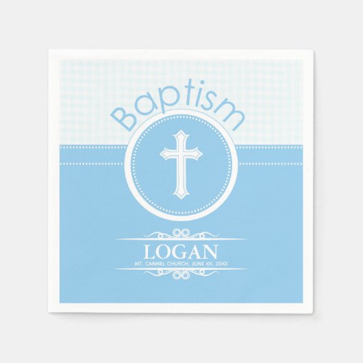 カスタマイズ可能な青い男の子の神のバプテスマ スタンダードカクテルナプキン (正面)