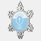 カスタマイズ可能な青い男の子の神のバプテスマ スノーフレークピューターオーナメント (右)