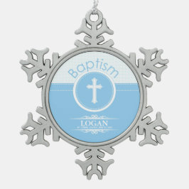 カスタマイズ可能な青い男の子の神のバプテスマ スノーフレークピューターオーナメント