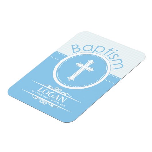 カスタマイズ可能な青い男の子の神のバプテスマ マグネット (左側)