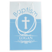 カスタマイズ可能な青い男の子の神のバプテスマ ミディアムペーパーバッグ (正面)