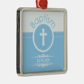 カスタマイズ可能な青い男の子の神のバプテスマ メタルオーナメント (右)
