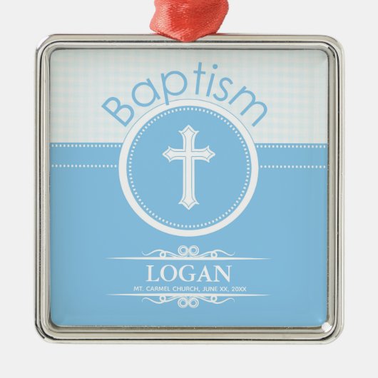 カスタマイズ可能な青い男の子の神のバプテスマ メタルオーナメント (正面)