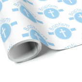 カスタマイズ可能な青い男の子の神のバプテスマ ラッピングペーパー (ロールコーナー)