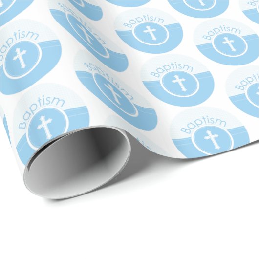 カスタマイズ可能な青い男の子の神のバプテスマ ラッピングペーパー (ロールコーナー)