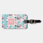 カスタマイズ可能な青い白いピンクの三角形の幾何学的 ラゲッジタグ (正面横)