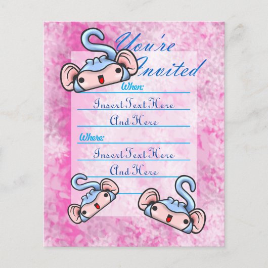 カスタマイズ可能な青い笑顔のサル招待状 チラシ (正面)