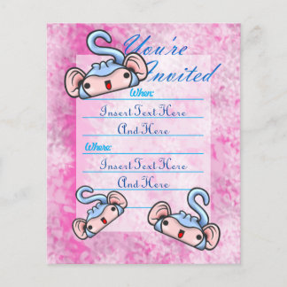 カスタマイズ可能な青い笑顔のサル招待状 チラシ