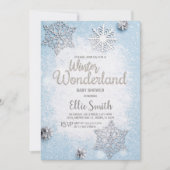カスタマイズ可能な青い銀の冬のベビーシャワー 招待状 (正面)