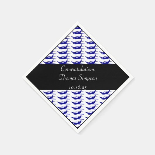 カスタマイズ可能な青い黒い飛行機のナプキン スタンダードカクテルナプキン (角)