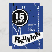 カスタマイズ可能な青い15年クラス同窓会招待状 招待状 (正面/裏面)