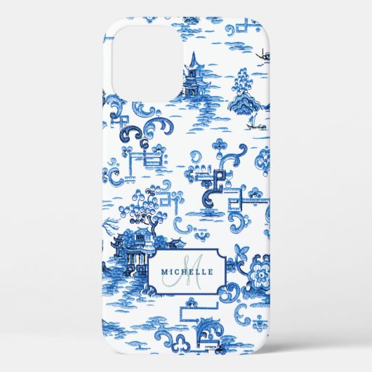 カスタマイズ可能な青と白のパゴダChinoiserie Case-Mate iPhoneケース (裏面)