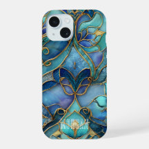 カスタマイズ可能な青と緑のステンドグラスのパターン