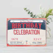 カスタマイズ可能な青と赤のカーニバル誕生日 招待状 (スタンド正面)