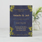 カスタマイズ可能な青と金のウェディング招待状 招待状 (スタンド正面)