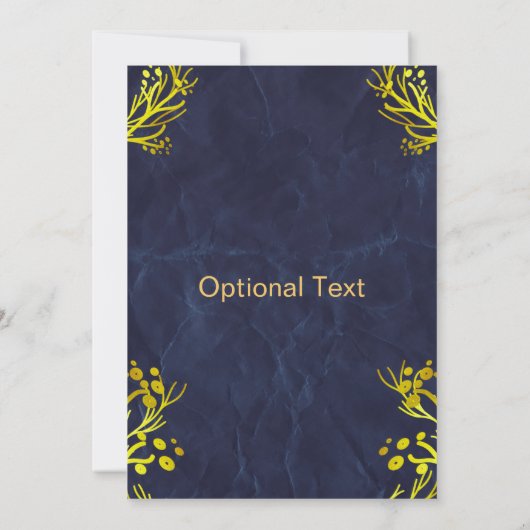 カスタマイズ可能な青と金ゴールド結婚式招待状 招待状 (裏面)