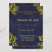 カスタマイズ可能な青と金ゴールド結婚式招待状 招待状 (正面/裏面)