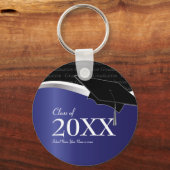 カスタマイズ可能な青と黒の卒業キーチェーン キーホルダー (正面)