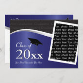 カスタマイズ可能な青と黒の卒業招待状 招待状 (正面/裏面)