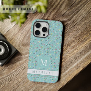 カスタマイズ可能な青フローラ白ピンクの花 iPhone 15 PRO MAXケース