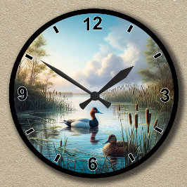 カスタマイズ可能な静かな湿地のカンバスバックアヒル ラウンド壁時計
