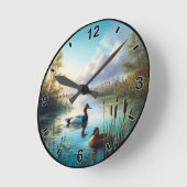 カスタマイズ可能な静かな湿地のカンバスバックアヒル ラウンド壁時計 (傾斜)