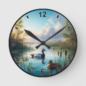 カスタマイズ可能な静かな湿地のカンバスバックアヒル ラウンド壁時計 (正面)