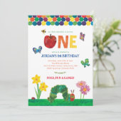 カスタマイズ可能な非常に飢えた毛虫の最初の誕生日 招待状 (スタンド正面)