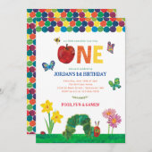 カスタマイズ可能な非常に飢えた毛虫の最初の誕生日 招待状 (正面/裏面)