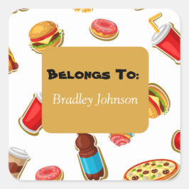 カスタマイズ可能な食べ物テーマのステッカーセット スクエアシール