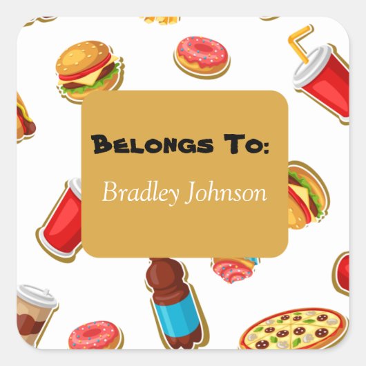 カスタマイズ可能な食品テーマはステッカーパックに属する スクエアシール (正面)