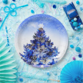 カスタマイズ可能な飾られた青いクリスマスツリー ペーパープレート (パーティー)
