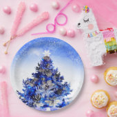 カスタマイズ可能な飾られた青いクリスマスツリー ペーパープレート (パーティー)