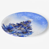 カスタマイズ可能な飾られた青いクリスマスツリー ペーパープレート (アングル)
