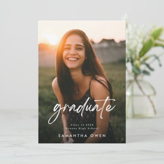 カスタマイズ可能な高校卒業写真 案内状 (スタンド正面)