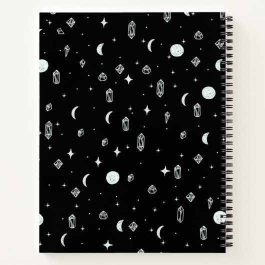 カスタマイズ可能な魔法のような月と結晶のパターン ノートブック (裏面)