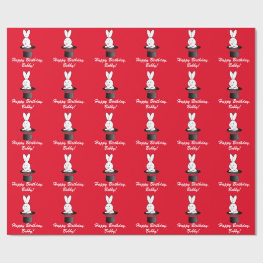 カスタマイズ可能な魔法のウサギの帽子のハッピーバースデーの名前 ラッピングペーパー (フラット)