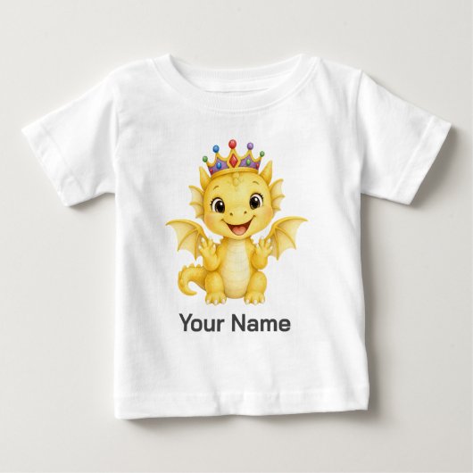 カスタマイズ可能な黄色い赤ちゃんドラゴン 王冠キッズ ベビーTシャツ (正面)