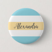 カスタマイズ可能な黄色と青のストライプ 缶バッジ (正面)