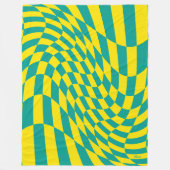 カスタマイズ可能な黄色のティール（緑がかった色）のゆ市松模様にがんだ錯覚 フリースブランケット (正面)